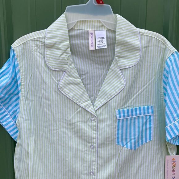 WOMEN’S NOTCH Collar Cotton Pajama Short Sleeve Button Down Lounge Shirt Size M - Picture 2 of 5